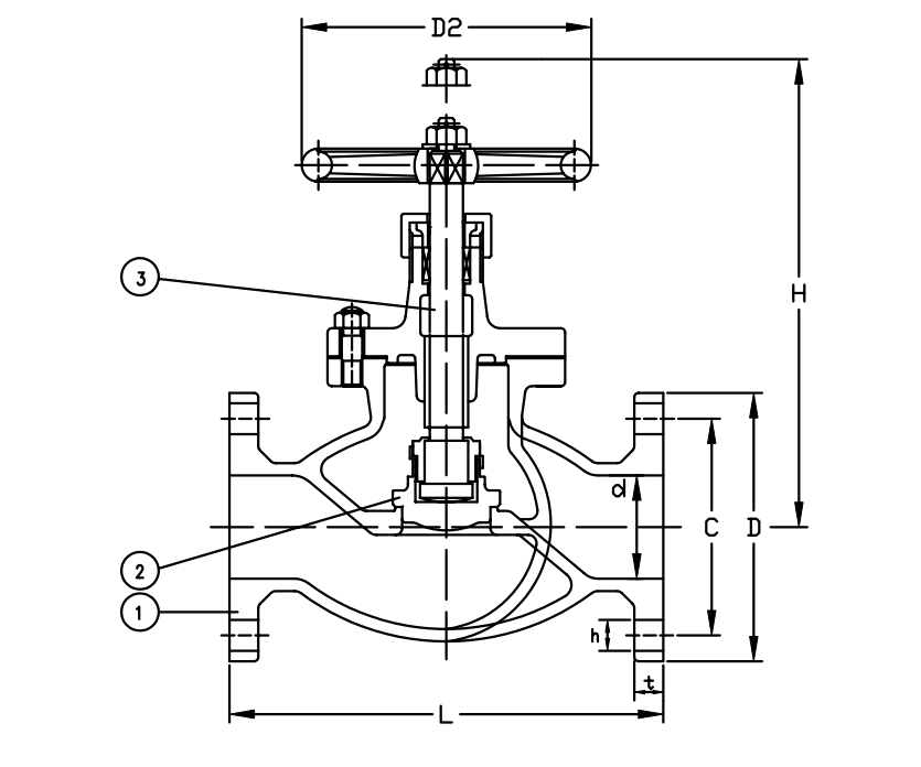 JIS F7303 Marine Bronze Globe Valve Drawing